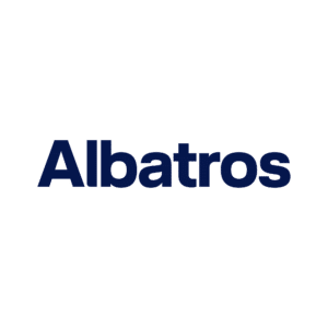 Blauer Text auf weißem Hintergrund. Albatros.